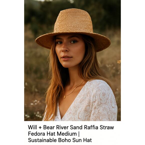 Will + Bear Uni-Sex River Sand Raffia Straw Hat Medium Sustainable Boho Sun Hat - Picture 1 of 9